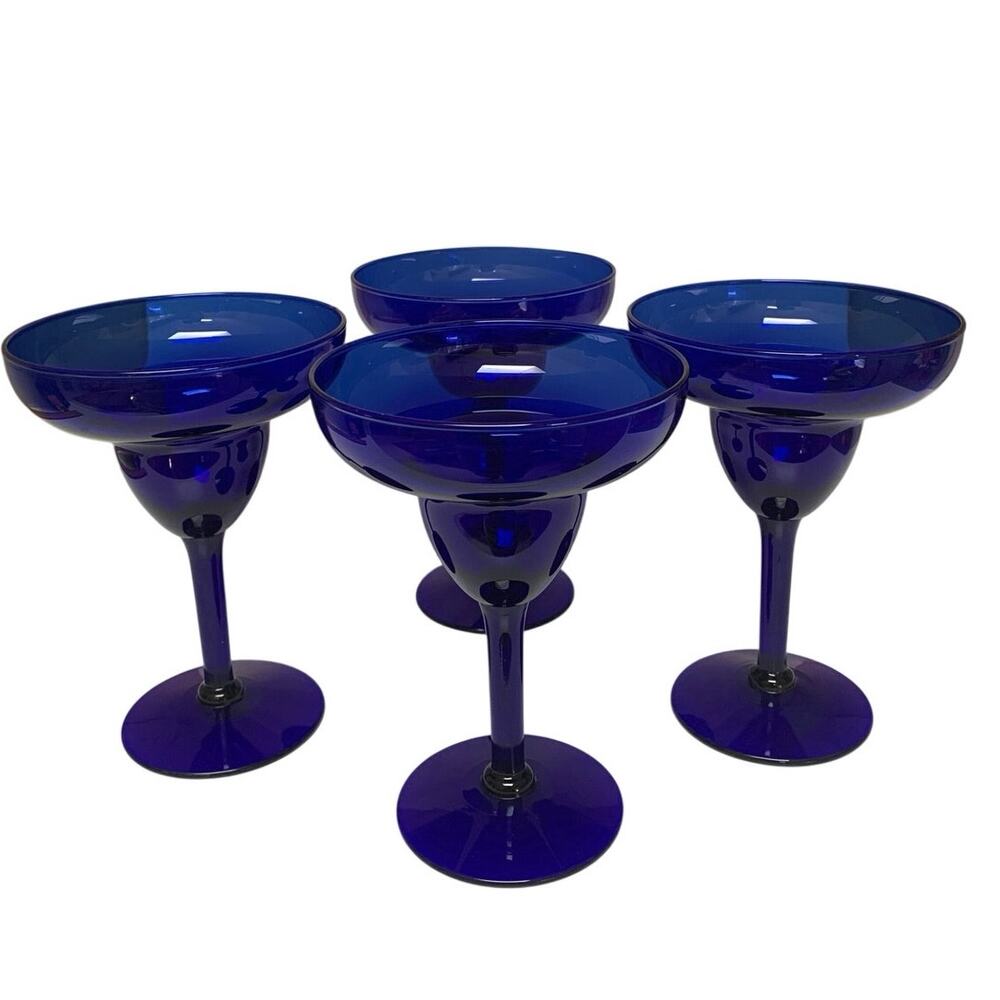 VTG Pier One Colbalt Blue Margarita Glasses Barware Set of 4